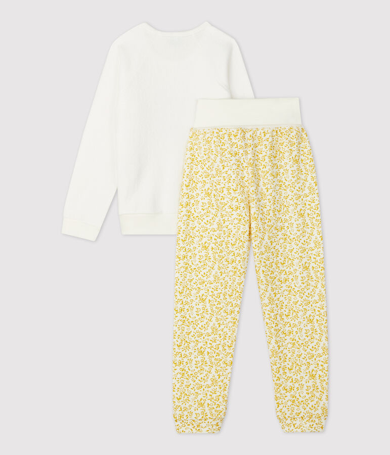 Kinderpyjama aus Frottee mit Blumenmuster f&uuml;r M&auml;dchen gelb/weiss