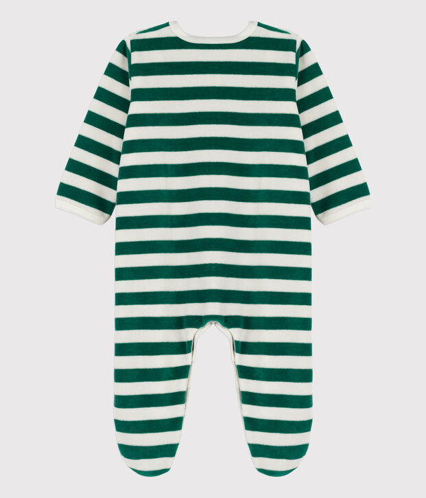 Baby-Strampler aus Nicki gr&uuml;n/weiss