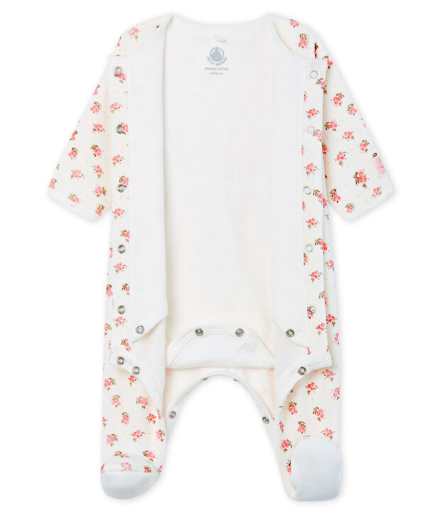 Baby-Bodyjama aus Velours f&uuml;r M&auml;dchen weiss/vielfarbig
