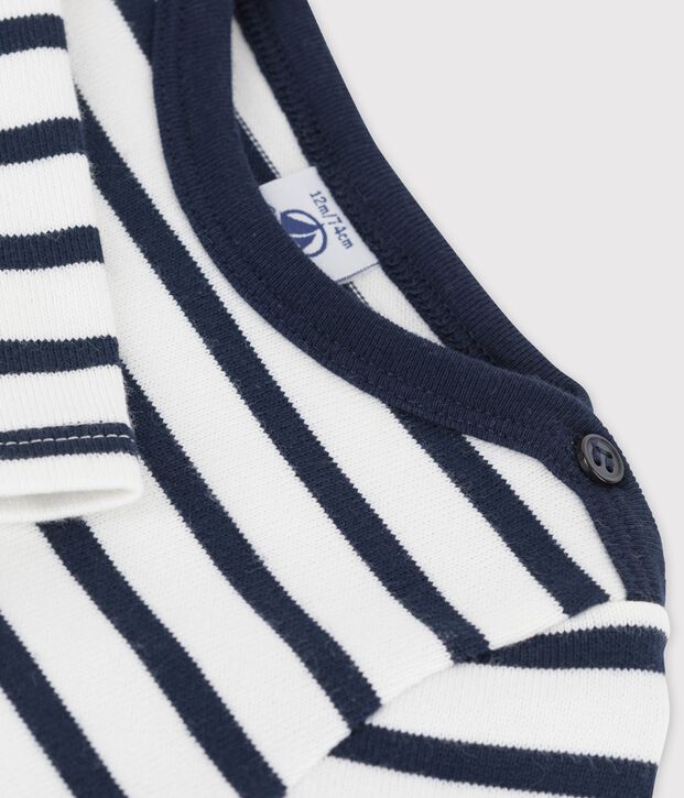 Lang&auml;rmeliges klassisches Baby-Kleid aus dickem Bio-Jersey weiss/blau