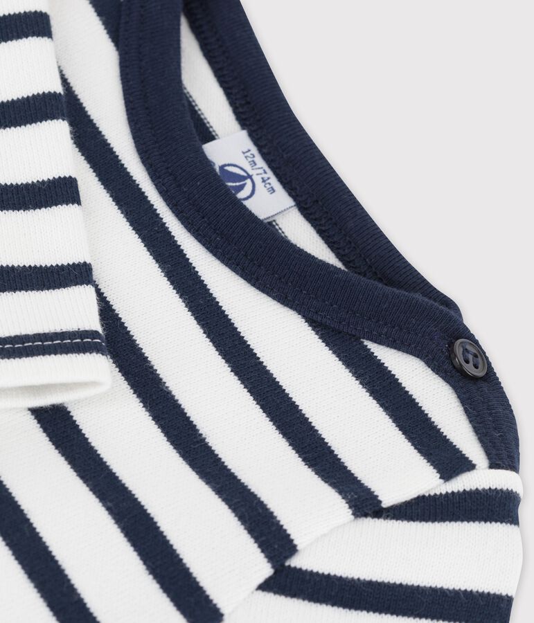 Lang&auml;rmeliges klassisches Baby-Kleid aus dickem Bio-Jersey weiss/blau