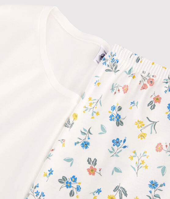 Ärmelloser Kinderpyjama aus Baumwolle für Mädchen weiss MARSHMALLOW/weiss MULTICO