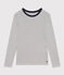 Langärmeliges Damen-T-Shirt "L'Iconique" aus gestreiftem Rippstrick weiss MARSHMALLOW/blau SMOKING