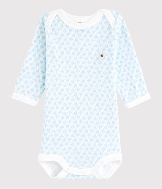 Langärmeliger Baby-Body Jungen weiss MARSHMALLOW/blau JASMIN