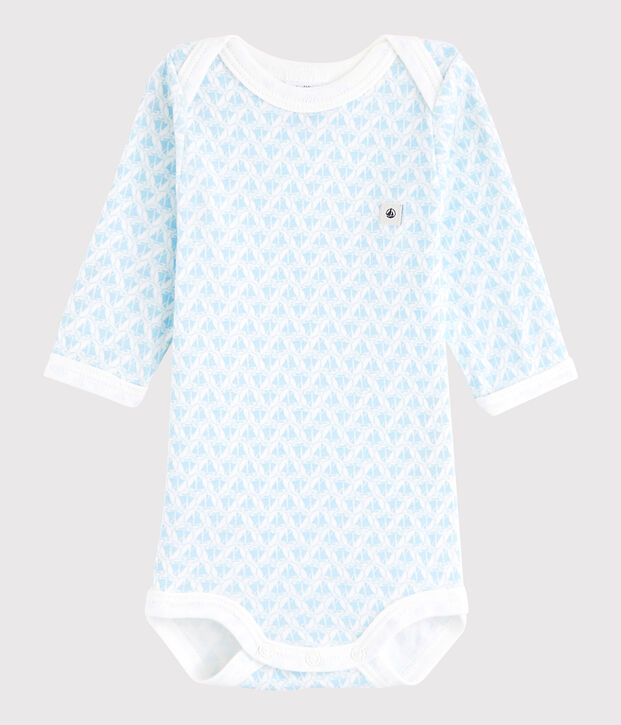 Lang&auml;rmeliger Baby-Body Jungen weiss/blau
