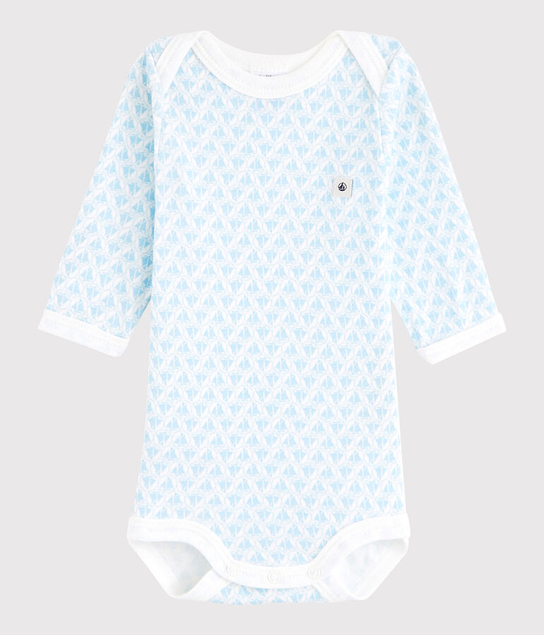 Lang&auml;rmeliger Baby-Body Jungen weiss/blau