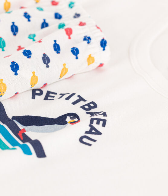 Kinder-Kurzpyjama aus Baumwolle mit Meerestier-Motiv für Jungen weiss MARSHMALLOW/weiss MULTICO