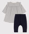 Baby-Leggings-Kleid mit Streifen für Mädchen weiss MARSHMALLOW/blau SMOKING