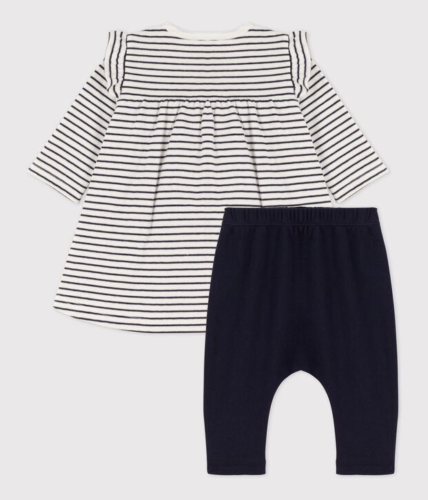 Baby-Leggings-Kleid mit Streifen f&uuml;r M&auml;dchen weiss/blau