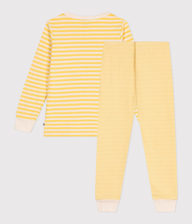 Kinder-Pyjama aus Doppeljersey mit Streifen gelb/naturfarben