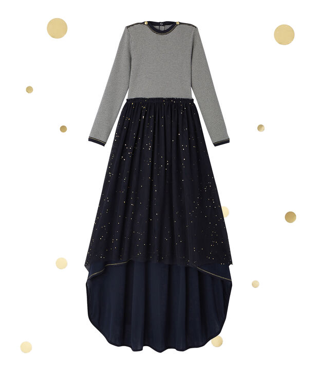 M&auml;dchen-Langarmkleid im 2-in-1-Effekt Petit bateau x Marie-Agn&egrave;s Gillot blau/weiss