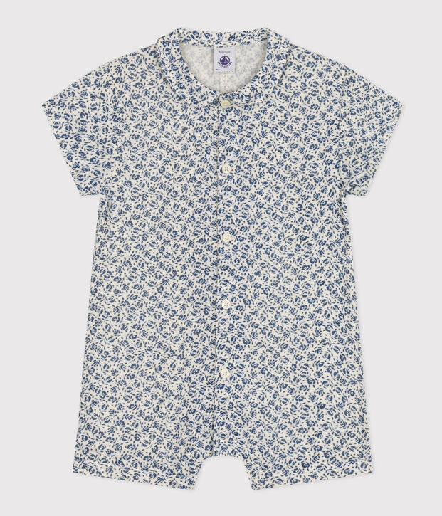 Baby-Kurzoverall aus Musselin-Stoff naturfarben/blau