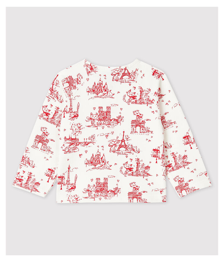 Baby-Cardigan aus bedrucktem Molton f&uuml;r M&auml;dchen weiss/rot
