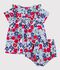 Kurz&auml;rmeliges Babykleid aus Baumwolle und dazu passender Bloomer mit Blumenmuster weiss/vielfarbig