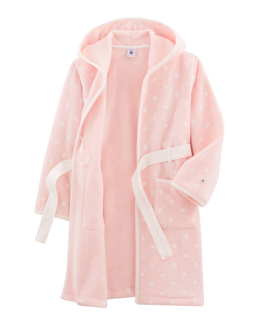 Morgenmantel aus Fleece für Kinder rosa MINOIS/weiss MARSHMALLOW