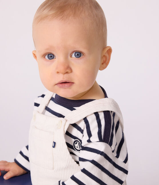 Baby-Latzhose aus einfarbigem Fein-Cord naturfarben MILK
