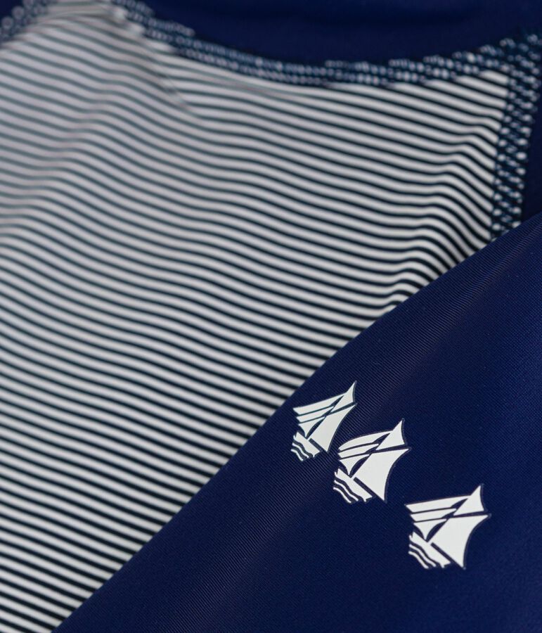 Lang&auml;rmeliges Kinder Bade-T-Shirt mit UV-Schutz und Streifen blau MEDIEVAL/weiss MARSHMALLOW