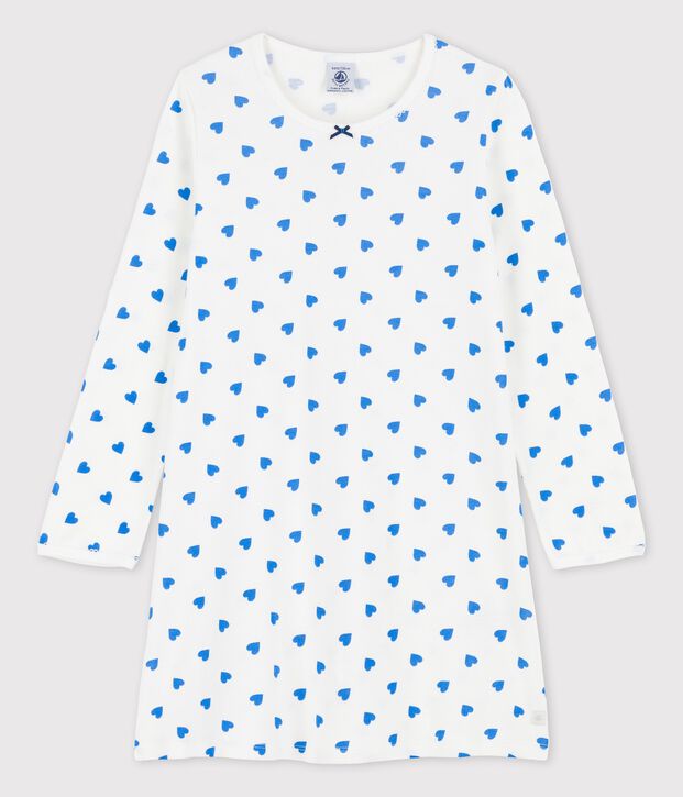 Lang&auml;rmeliges Nachthemd aus Baumwolle f&uuml;r M&auml;dchen weiss/blau