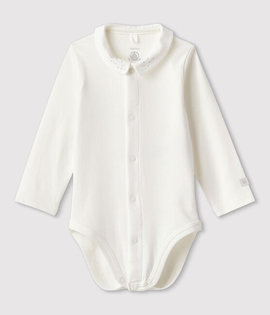 Baby-Body aus Bio-Baumwolle mit Kragen weiss MARSHMALLOW