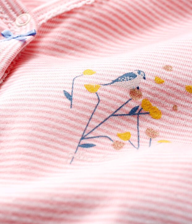 Baby-Strampler ohne Fu&szlig; aus Rippstrick f&uuml;r M&auml;dchen rosa/weiss