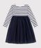Lang&auml;rmeliges Kinder-Kleid aus Baumwolle und T&uuml;ll mit Streifen weiss/blau