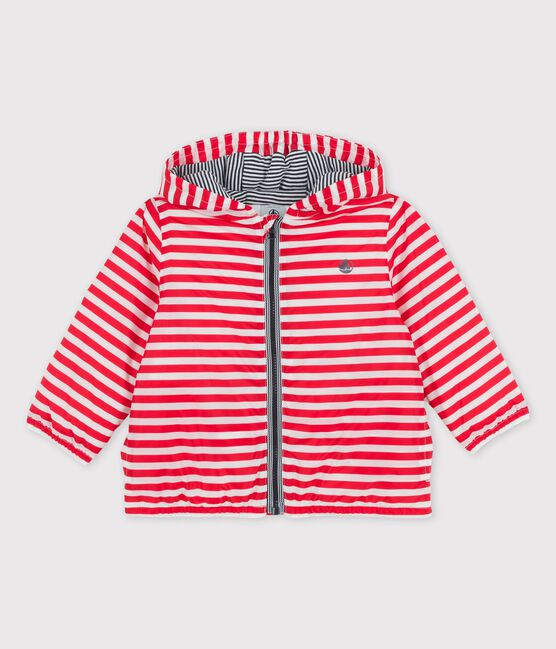 Warme Baby-Windjacke aus recyceltem Polyester rot PEPS/weiss MARSHMALLOW