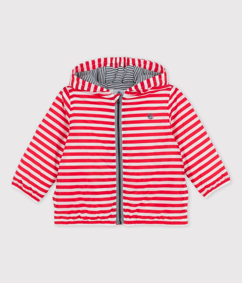 Warme Baby-Windjacke aus recyceltem Polyester rot/weiss