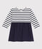 Langärmeliges Kleid für Mädchen blau SMOKING/weiss MARSHMALLOW