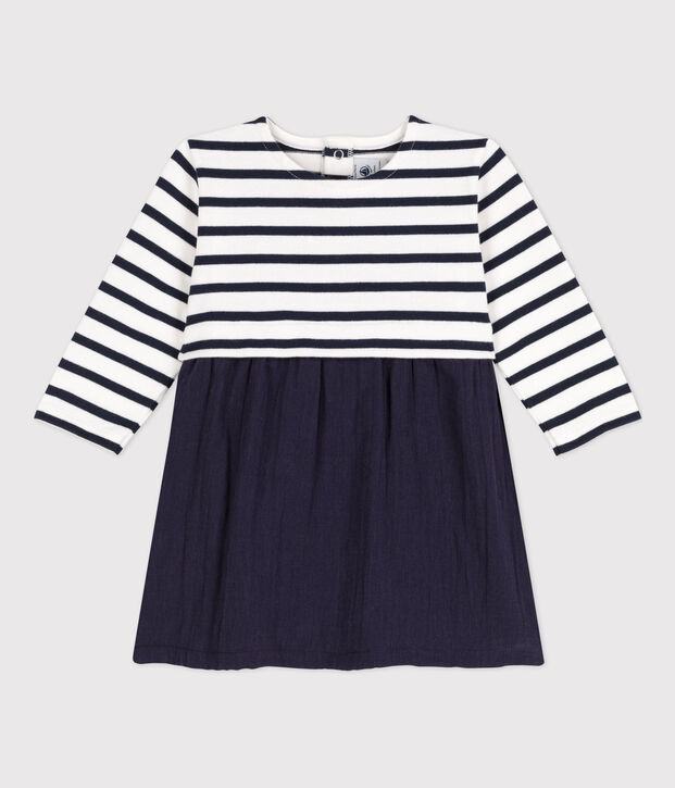 Lang&auml;rmeliges Kleid f&uuml;r M&auml;dchen blau/weiss