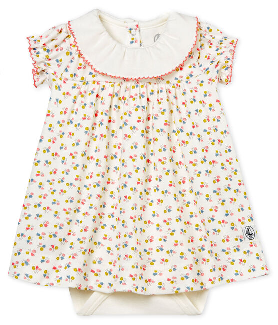 Gemustertes baby-bodykleid mädchen weiss MARSHMALLOW/weiss MULTICO