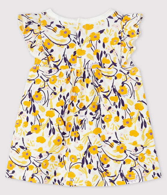 Kurzärmelige Baby-Bluse für Mädchen weiss MARSHMALLOW/weiss MULTICO