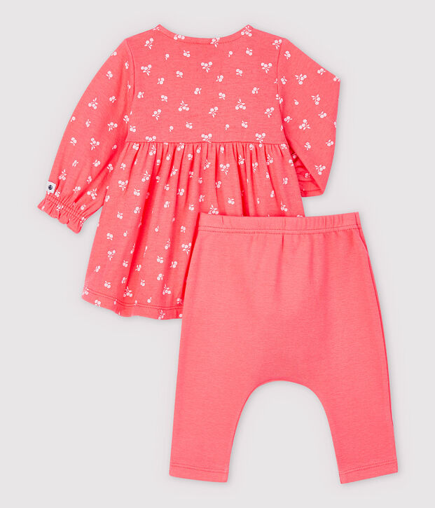 Baby-Kleid mit Leggings aus Doppeljersey aus Bio-Baumwolle, mit Kirschen-Motiv orange/rosa
