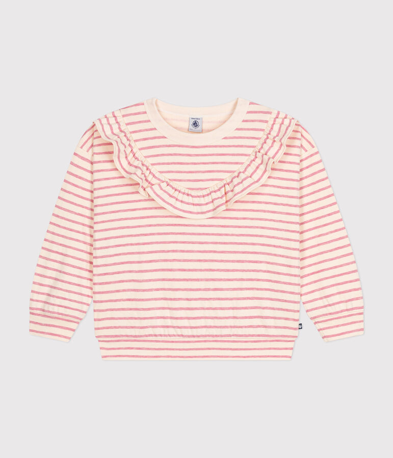Kinder-Sweatshirt aus Doppeljersey f&uuml;r M&auml;dchen naturfarben/rosa