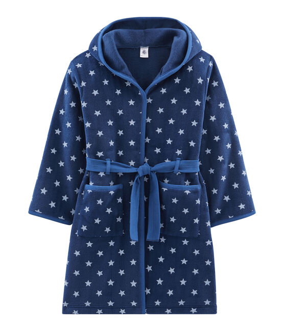 Morgenmantel aus Fleece für Kinder blau MEDIEVAL/weiss MARSHMALLOW