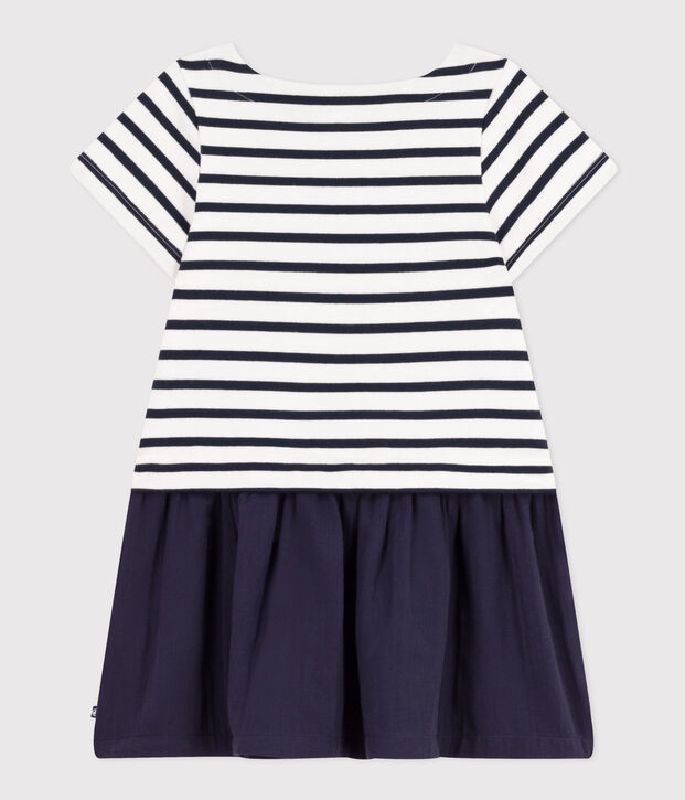 Kurz&auml;rmeliges Kleid aus dickem Jersey und Baumwollgaze, Kinder/M&auml;dchen weiss/blau