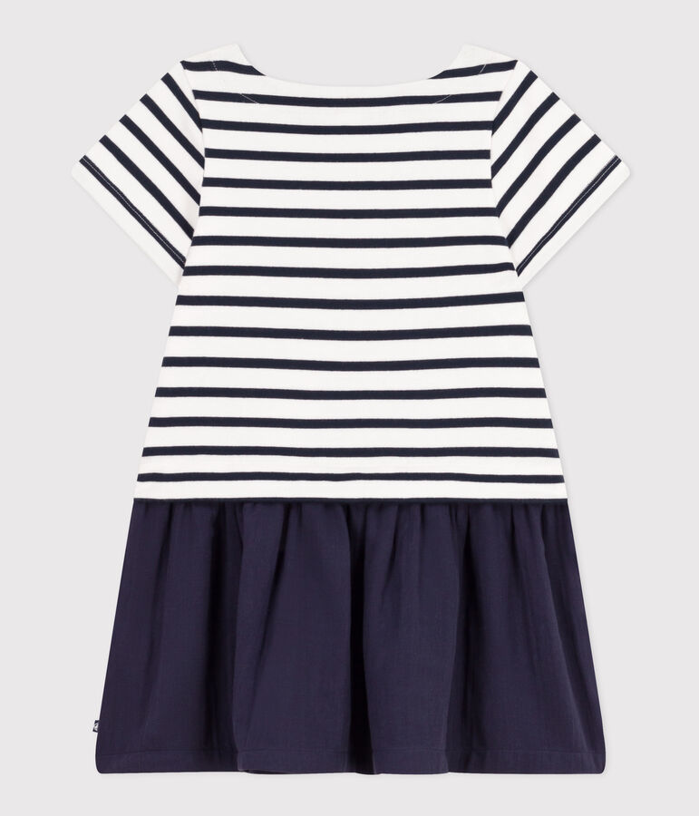 Kurz&auml;rmeliges Kleid aus dickem Jersey und Baumwollgaze, Kinder/M&auml;dchen weiss/blau