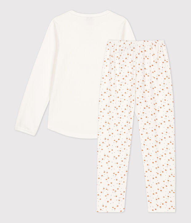 Kinderpyjama aus Baumwolle f&uuml;r M&auml;dchen weiss/vielfarbig