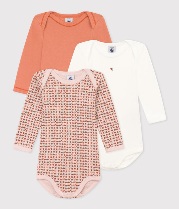 3er-Set lang&auml;rmelige Baby-Bodys aus Baumwolle mit Blumenmotiv vielfarbig
