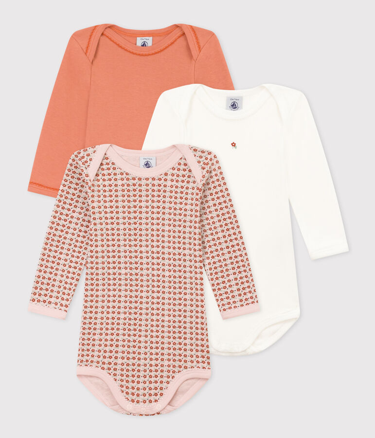 3er-Set lang&auml;rmelige Baby-Bodys aus Baumwolle mit Blumenmotiv vielfarbig