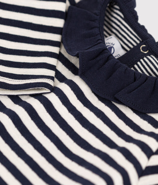 Lang&auml;rmelige Babybluse aus Doppeljersey blau/naturfarben
