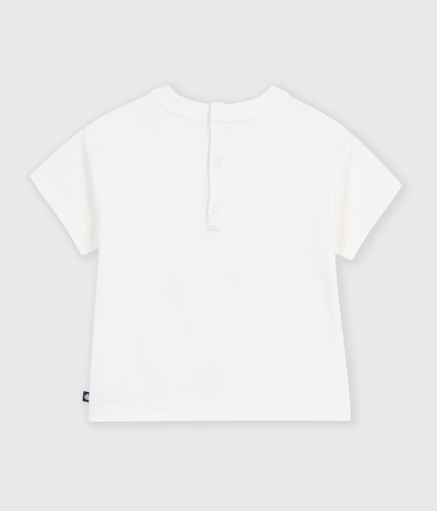 Kurz&auml;rmeliges Baby-T-Shirt aus einfarbiger Baumwolle mit Motiv weiss