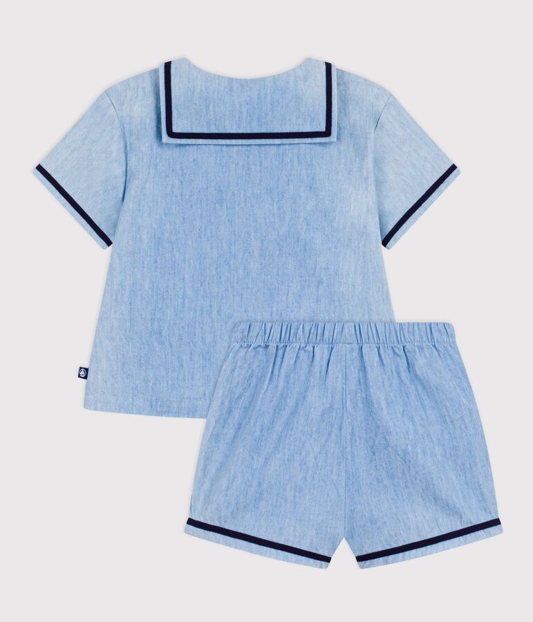 2-teiliges Baby-Set aus Chambray, T-Shirt mit Matrosenkragen blau