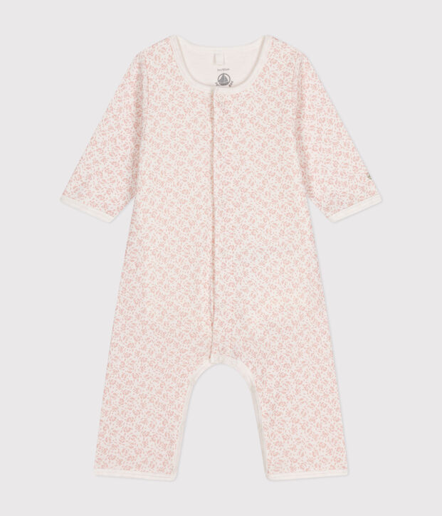 Bodyjama ohne F&uuml;&szlig;e aus Baumwolle weiss/rosa