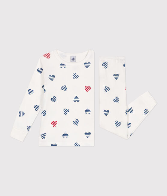 Langärmeliger Kinder-Pyjama aus Baumwolle mit Herz-Motiv weiss MARSHMALLOW/weiss MULTICO