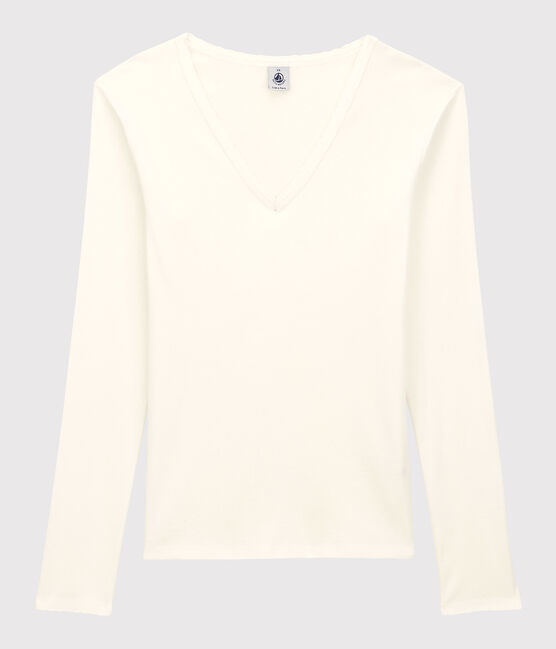 Damen-T-Shirt L’ICONIQUE aus Baumwolle mit Mäusezähnchen weiss ECUME