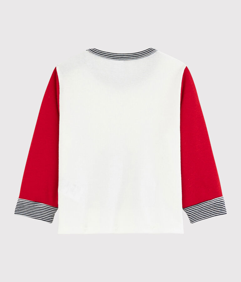 Colorblock-Baby-T-Shirt f&uuml;r Jungen weiss MARSHMALLOW/rot TERKUIT