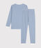 Kinder-Pyjama aus gestreifter Baumwolle für Jungen. blau BEACH/ MARSHMALLOW