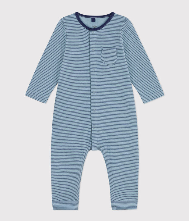 Langer gestreifter Baby-Overall aus Wolle blau/blau/blau