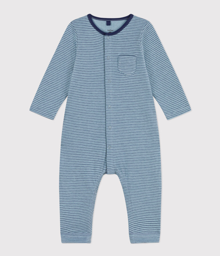 Langer gestreifter Baby-Overall aus Wolle blau/blau/blau