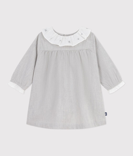 Langärmeliges Baby-Kleid mit Kragen aus einfarbigem Flanell grau FUMEE CHINE